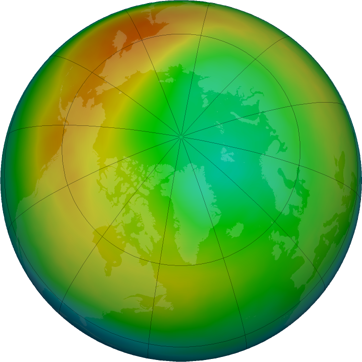Arctic ozone map for January 2020